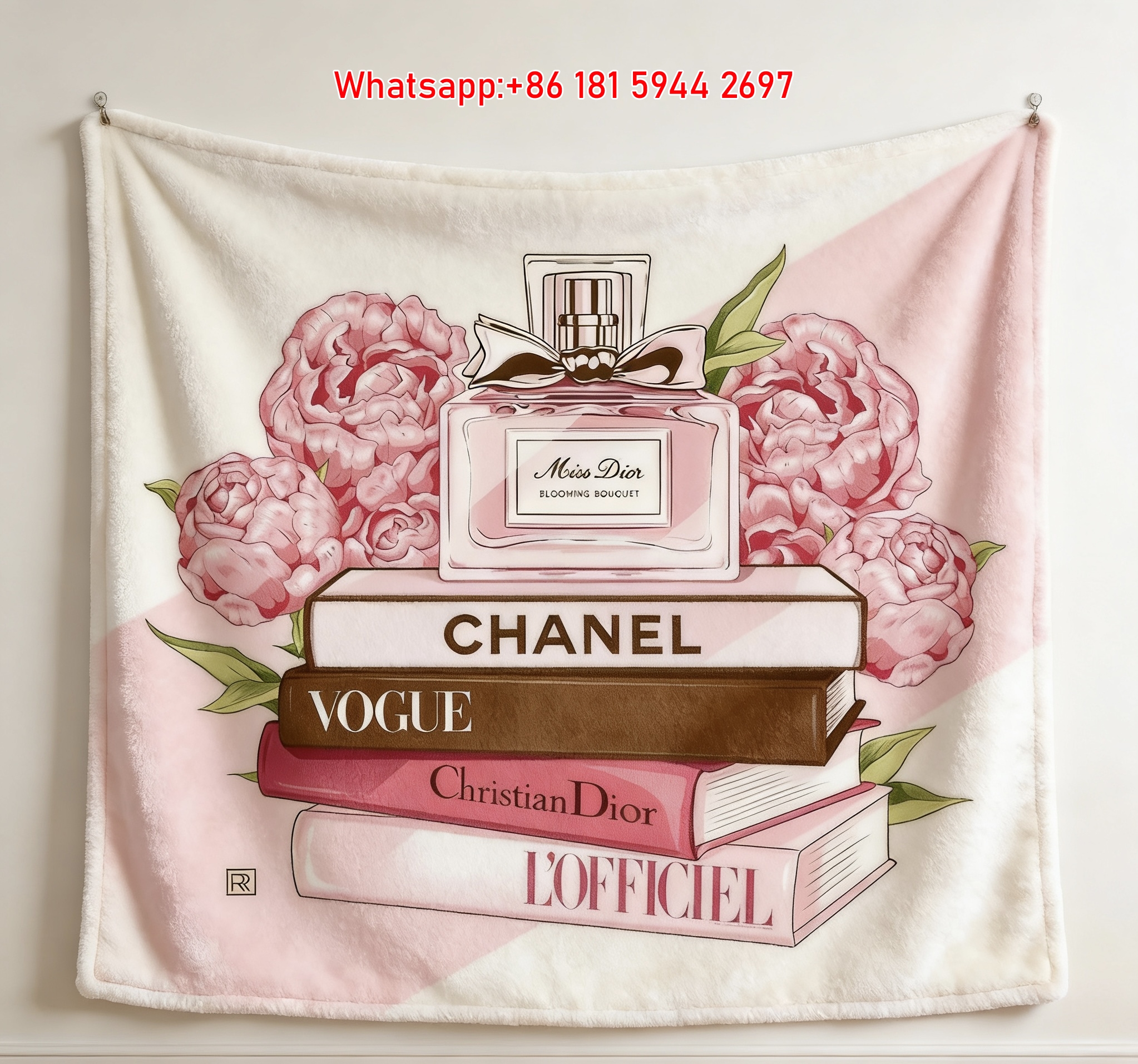 Chanel & Dior Fashion Books Peony Flannel Sofa Throw Blanket IMG_6750